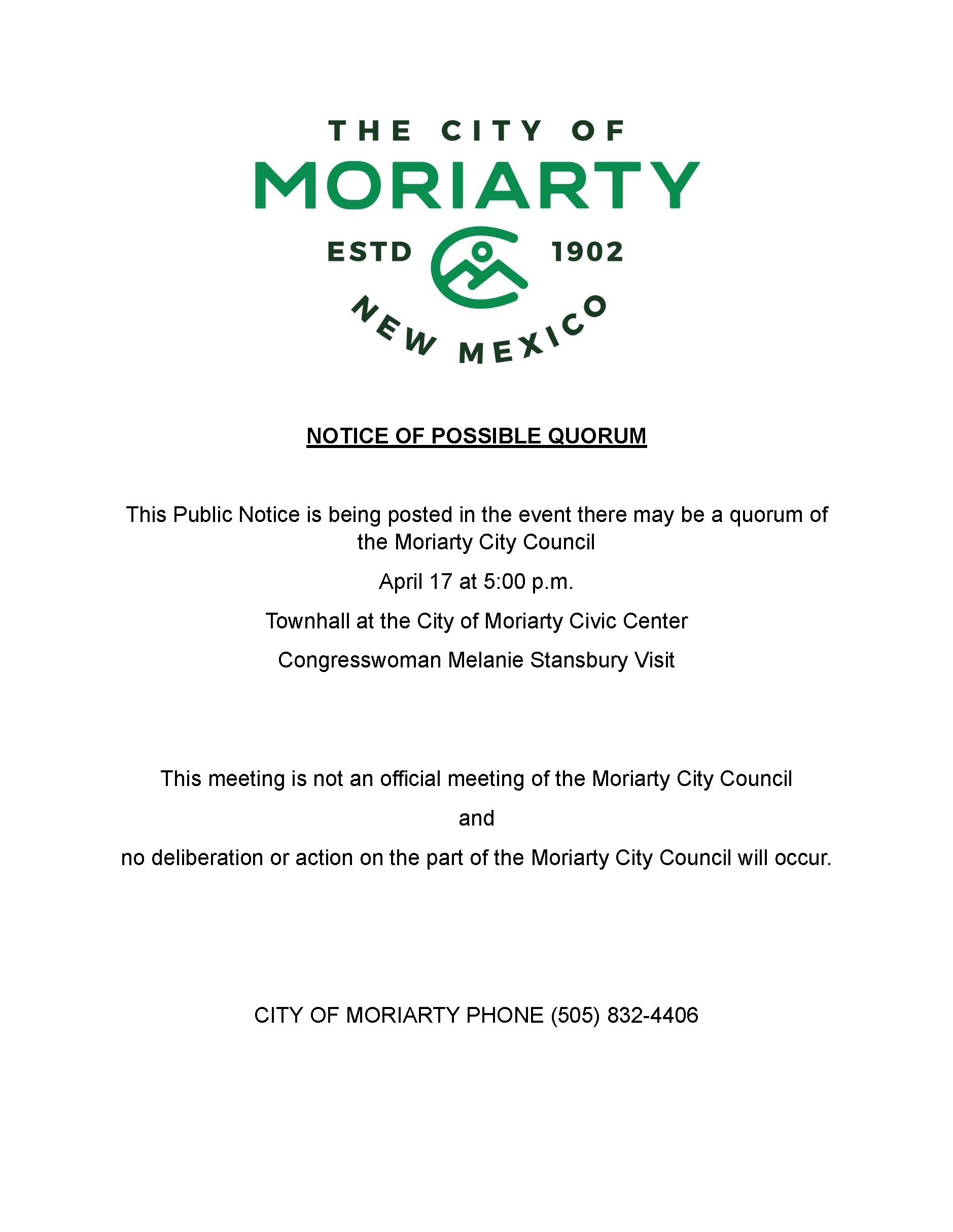 NOTICE OF POSSIBLE QUORUM image